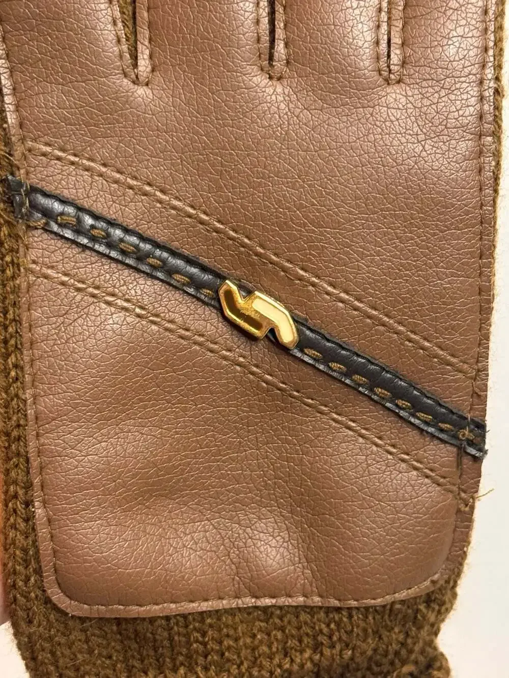 Vintage English Village Brown‎ Leather and Knit Gloves